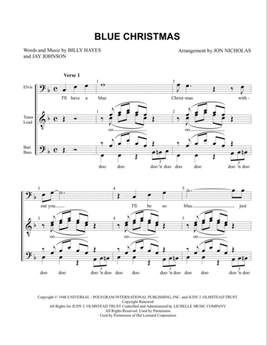 Blue Christmas TTBB scores gallery preview page 1