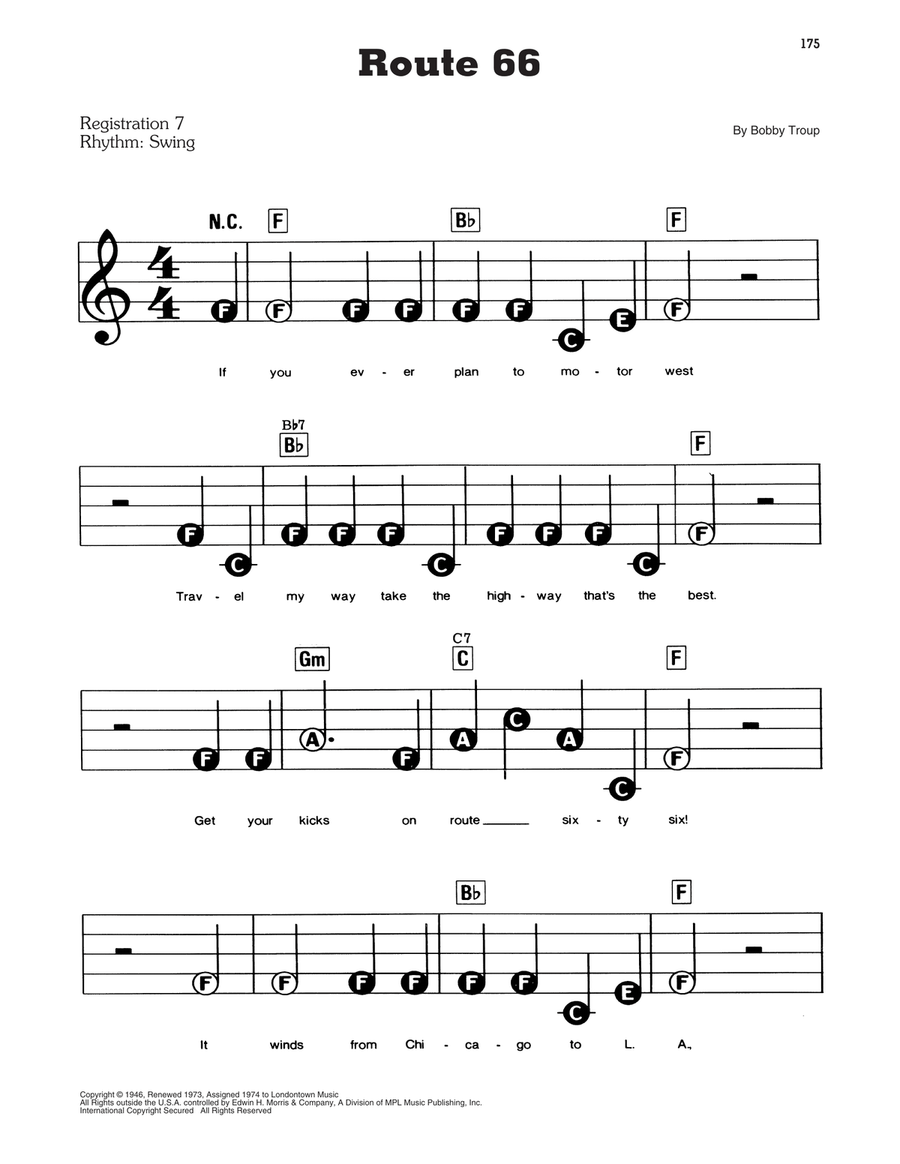Route 66 Electronic Keyboard scores gallery preview page 1