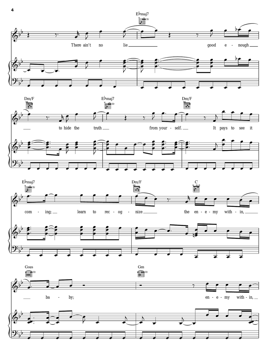 Enemy Within Piano, Vocal, Guitar scores gallery preview page 4