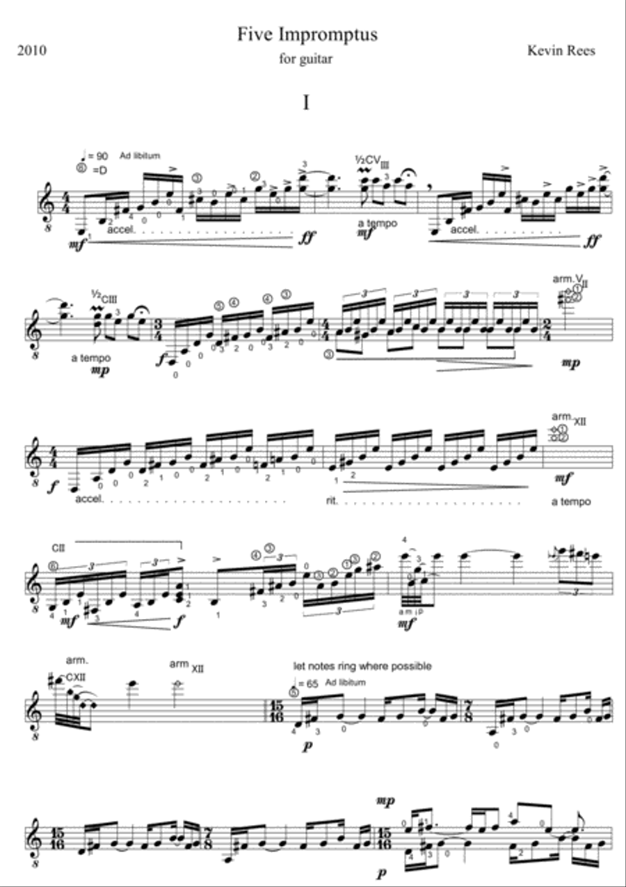 Five Impromptus Classical Guitar scores gallery preview page 1