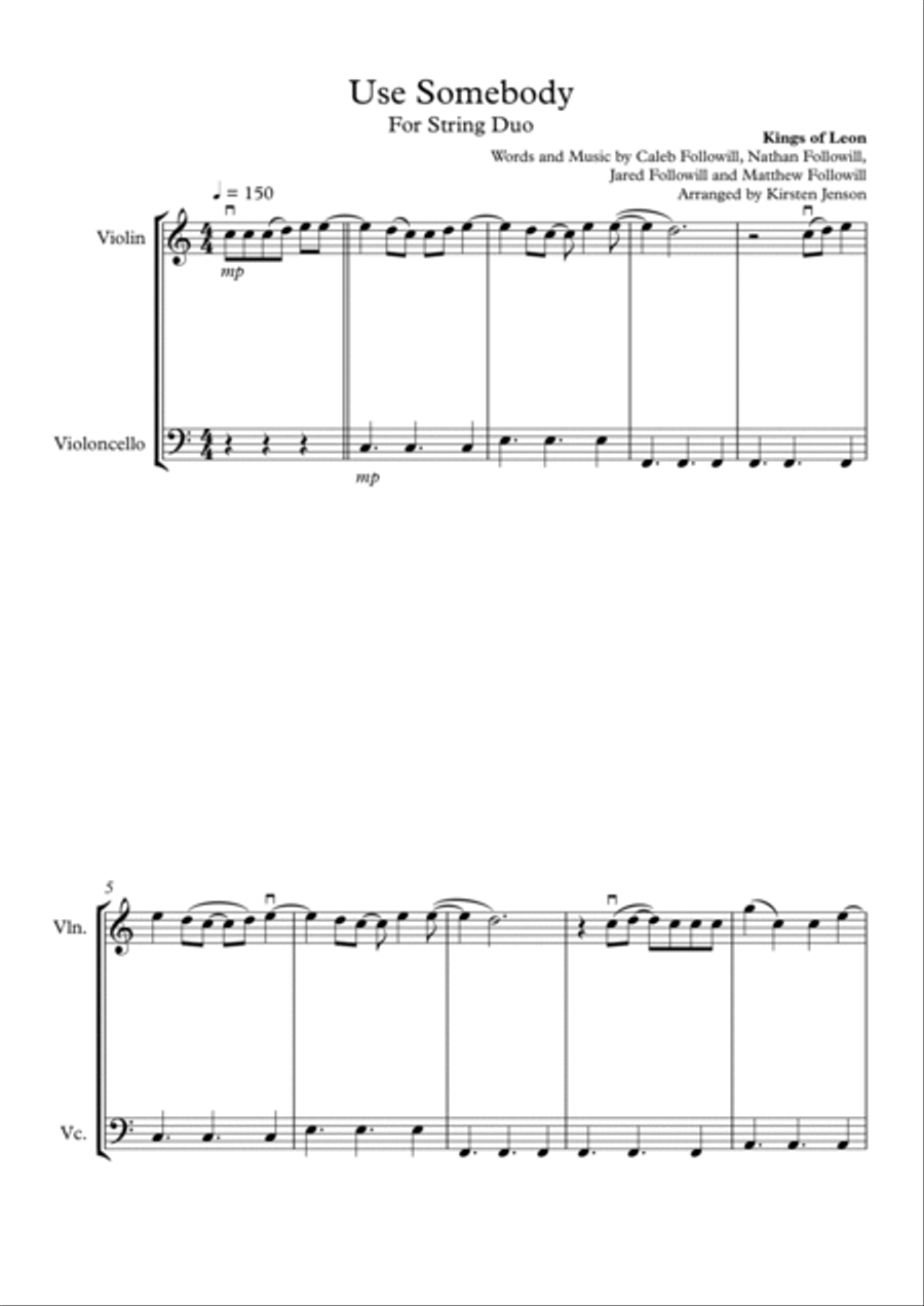 Use Somebody String Duet scores gallery preview page 3