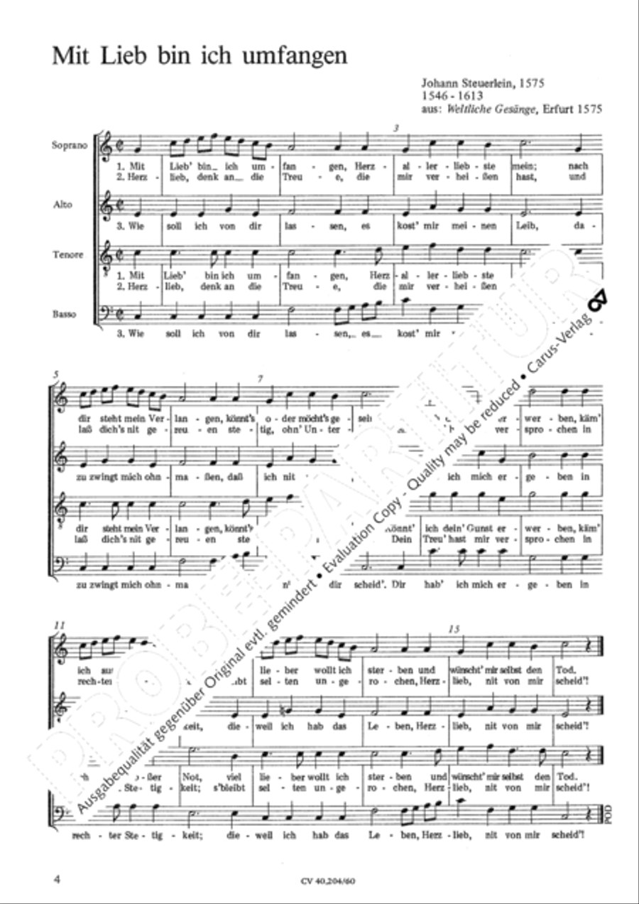 Vier Madrigale (Liebeslieder) von Hassler, Senfl, Steurlein Choir scores gallery preview page 5