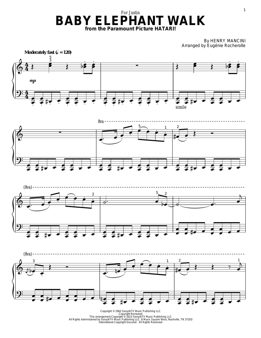 Baby Elephant Walk Piano Solo scores gallery preview page 1