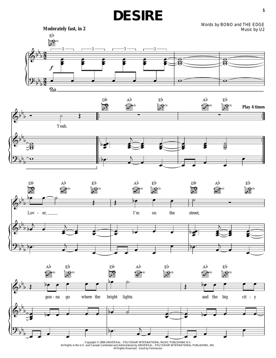 Desire Desire Piano, Vocal, Guitar scores gallery preview page 1