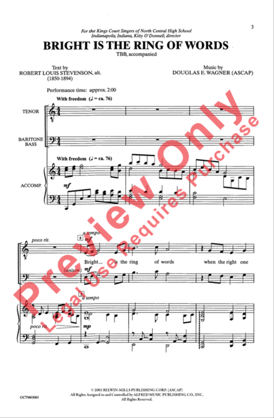Bright Is The Ring Of Words - TBB 3-Part scores gallery preview page 2