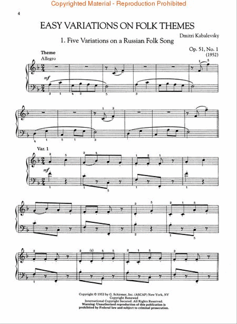 Easy Variations on Folk Themes, Op. 51 Piano Solo scores gallery preview page 2