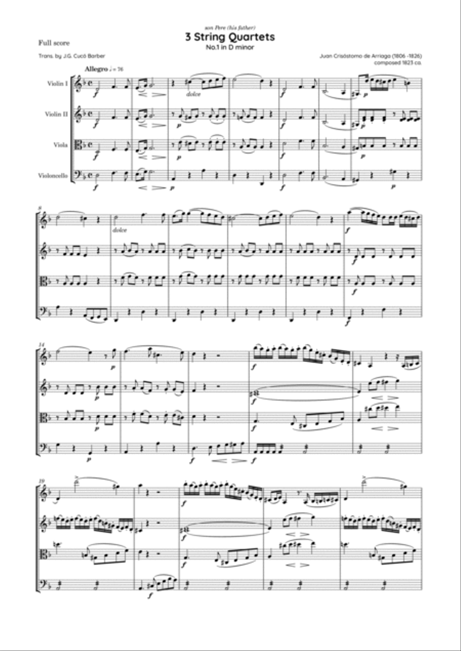 Arriaga - 3 String Quartets, Livre 1 de Quatuors String Quartet scores gallery preview page 2
