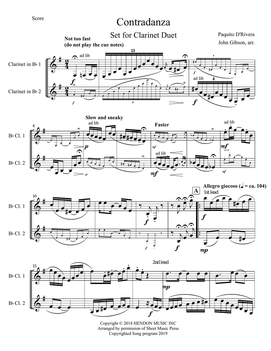 Contradanza Clarinet Duet scores gallery preview page 2