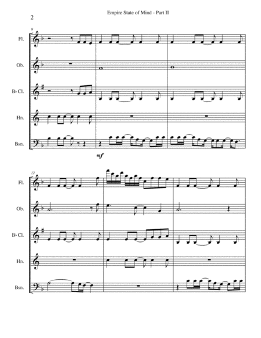 Empire State Of Mind (Part II) Broken Down Woodwind Quintet scores gallery preview page 2