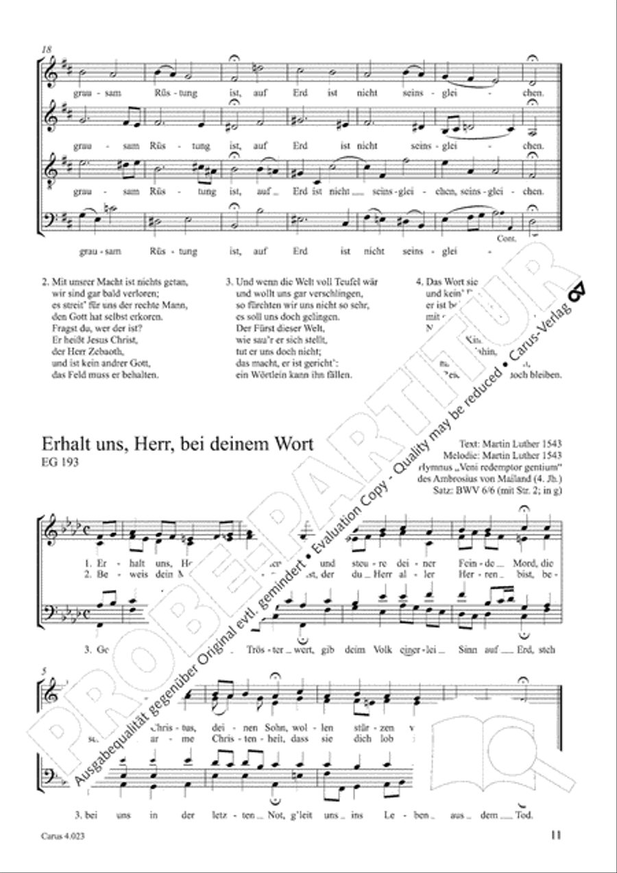 Luther Lieder in settings by J. S. Bach for mixed choir SATB 4-Part scores gallery preview page 17