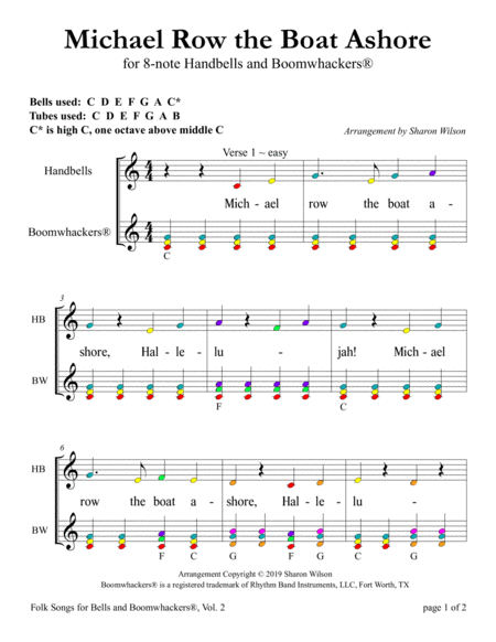 “Michael Row the Boat Ashore” for 8-note Bells and Boomwhackers® (with Color Coded Notes) image number null