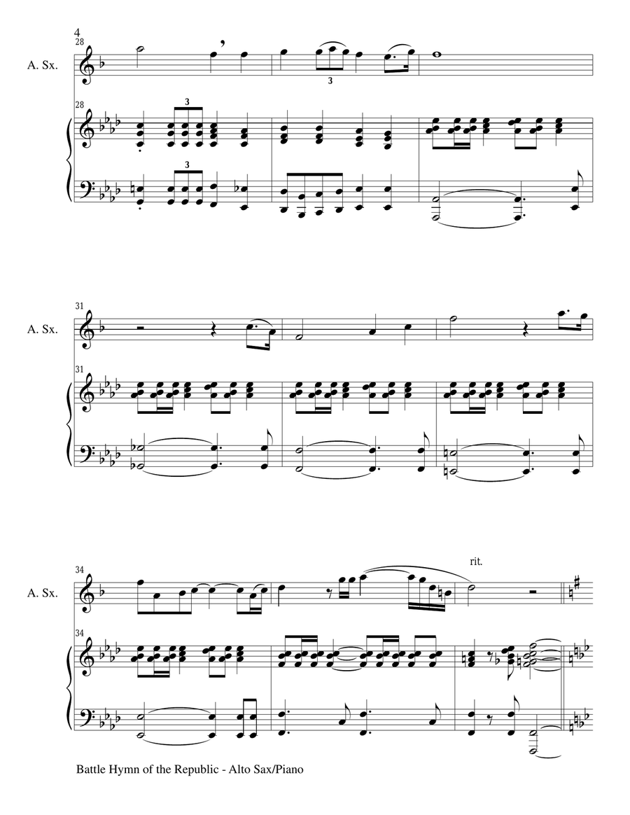 BATTLE HYMN OF THE REPUBLIC (Duet – Alto Sax and Piano/Score and Parts) BATTLE HYMN OF THE REPUBLIC (Duet – Alto Sax and Piano/Score and Parts) Woodwind Duet scores gallery preview page 4