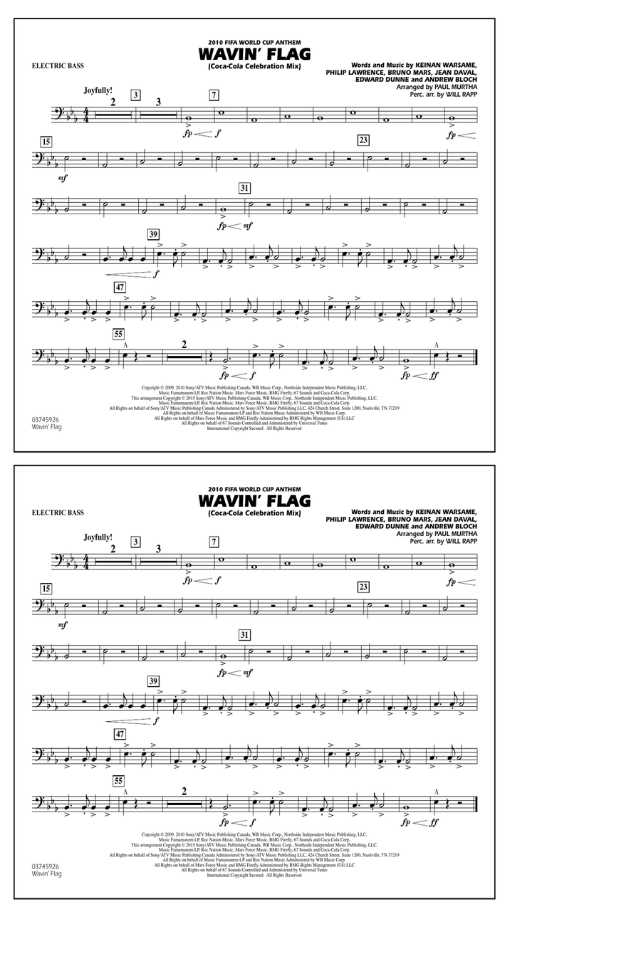 Wavin' Flag - Electric Bass Marching Band scores gallery preview page 1