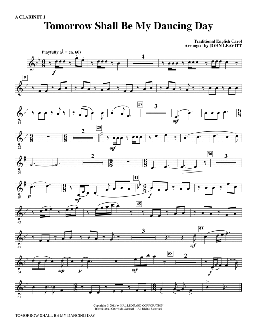 Tomorrow Shall Be My Dancing Day - A Clarinet 1 Choir scores gallery preview page 1