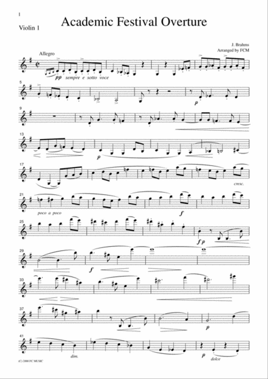 Brahms Academic Festival Overture, for string quartet, CB301 String Quartet scores gallery preview page 3