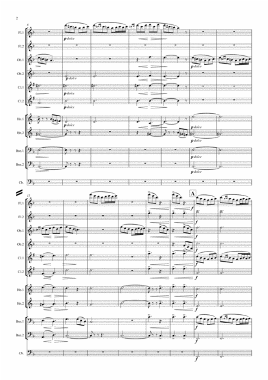 Grieg: Peer Gynt Suite No.1 Op.46 Mvt.1 Morning Mood (Transposed Key) - symphonic wind ensemble Woodwind Quintet scores gallery preview page 2