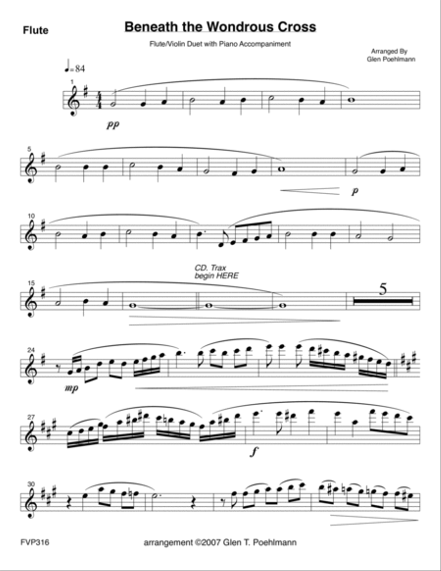 BENEATH THE WONDROUS CROSS - FLUTE & VIOLIN DUET with Piano Accompaniment Flute scores gallery preview page 5