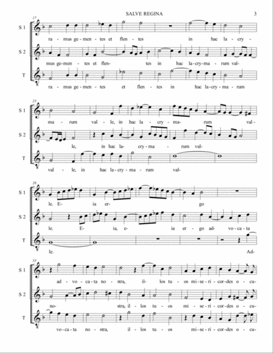 SALVE REGINA - Aichinger - For SST Choir 3-Part scores gallery preview page 3