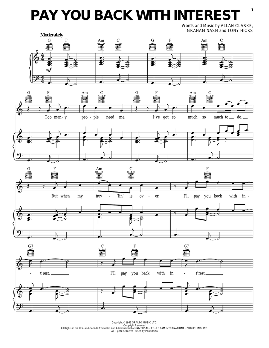 Pay You Back With Interest Piano, Vocal, Guitar scores gallery preview page 1
