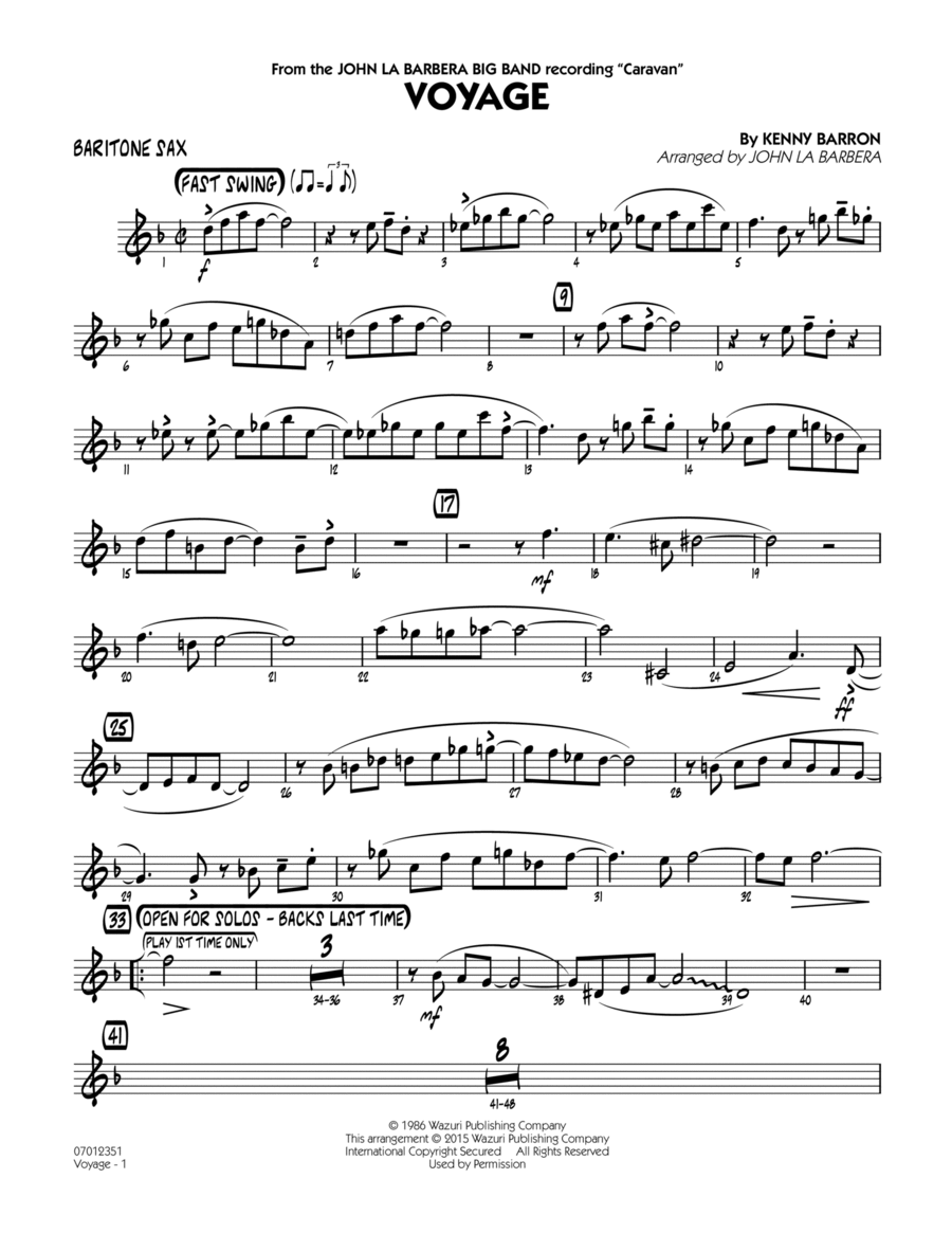 Voyage - Baritone Sax Baritone Saxophone scores gallery preview page 1