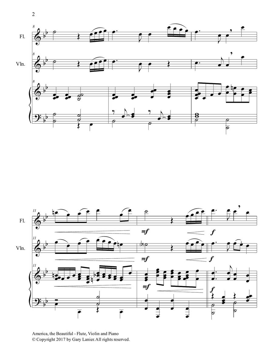 AMERICA, THE BEAUTIFUL (Trio – Flute, Violin and Piano/Score and Parts) Flute scores gallery preview page 3
