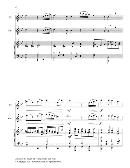 AMERICA, THE BEAUTIFUL (Trio – Flute, Violin and Piano/Score and Parts) image number null