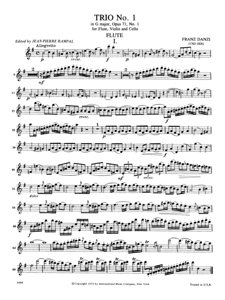 Trio In G Major, Opus 71, No. 1 For Flute, Violin & Cello