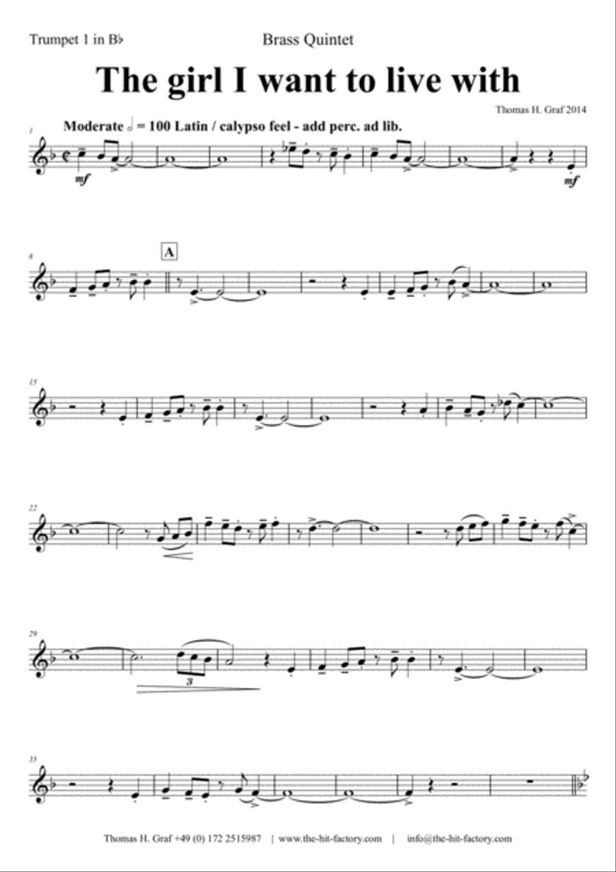 The girl I want to live with - Latin/Calypso - Brass Quintet Brass Quintet scores gallery preview page 6
