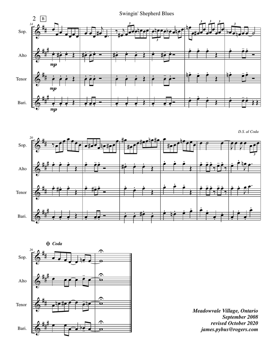 The Swingin' Shepherd Blues Saxophone Quartet scores gallery preview page 4