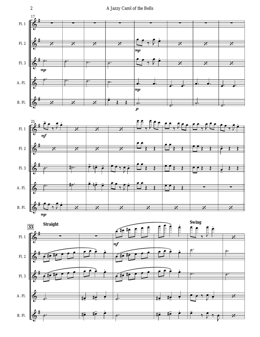 Carol of the Bells (Jazz Waltz for Flute Choir) Flute Choir scores gallery preview page 2