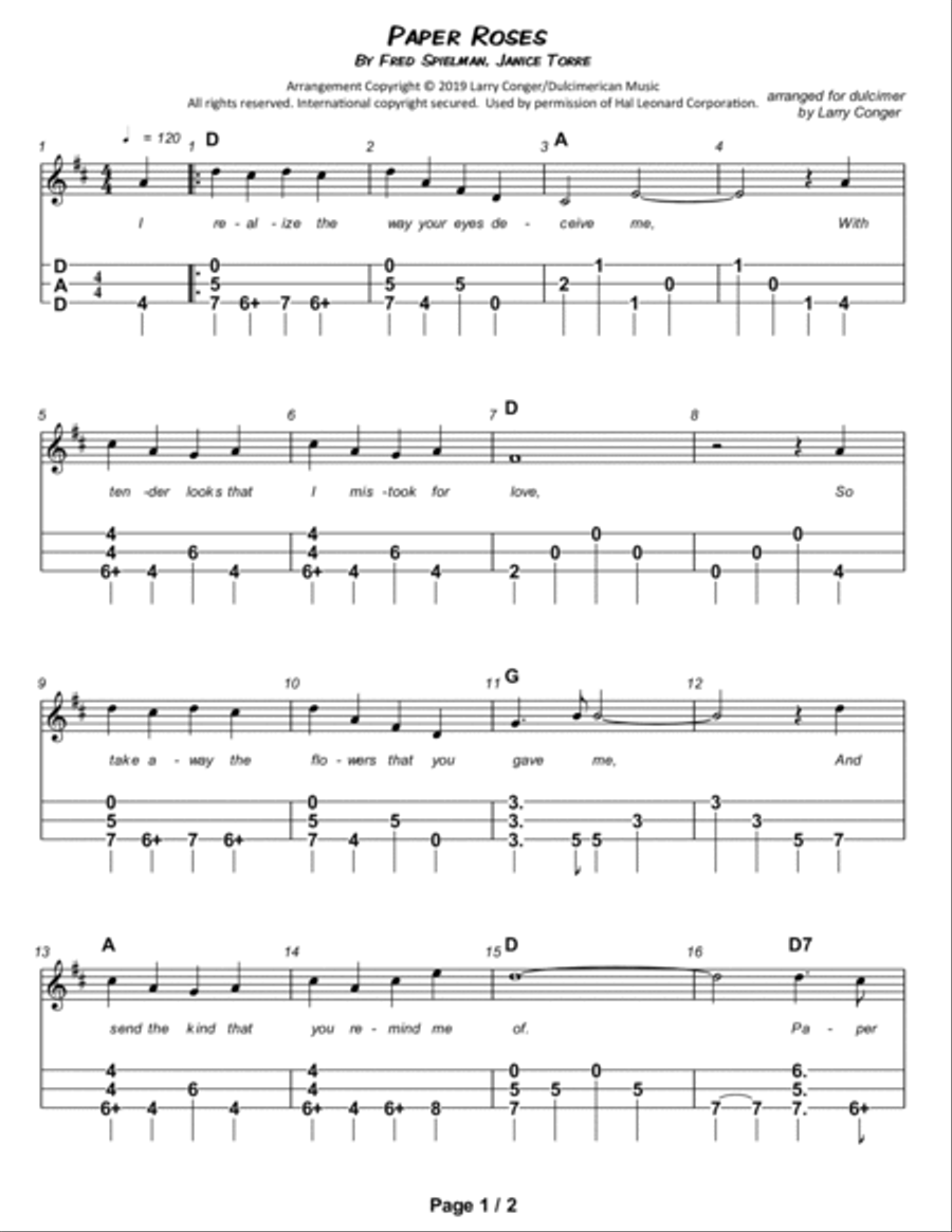 Paper Roses Dulcimer scores gallery preview page 2