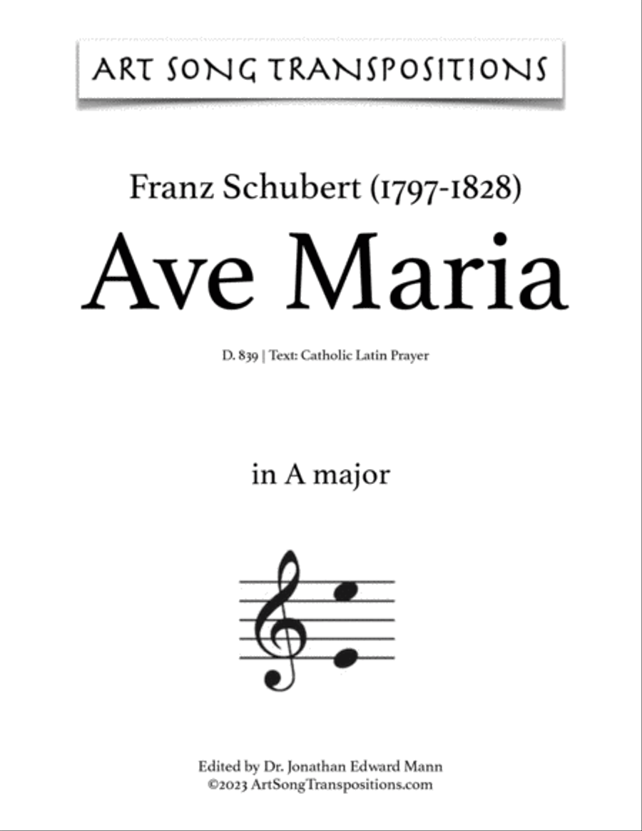 SCHUBERT: Ave Maria, D. 839 (transposed to B-flat major, A major, and A-flat major) Voice scores gallery preview page 5