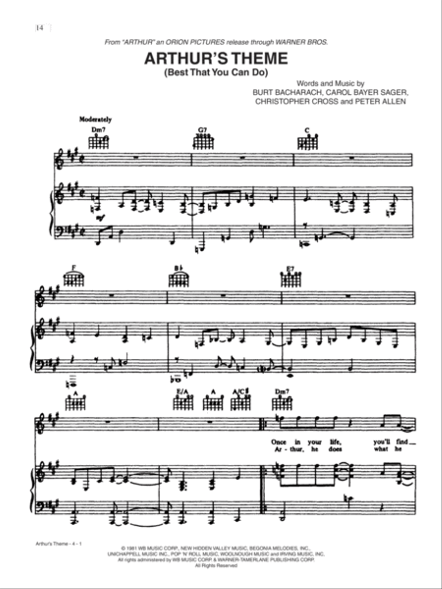 Arthur's Theme (Best That You Can Do) Piano, Vocal, Guitar scores gallery preview page 1