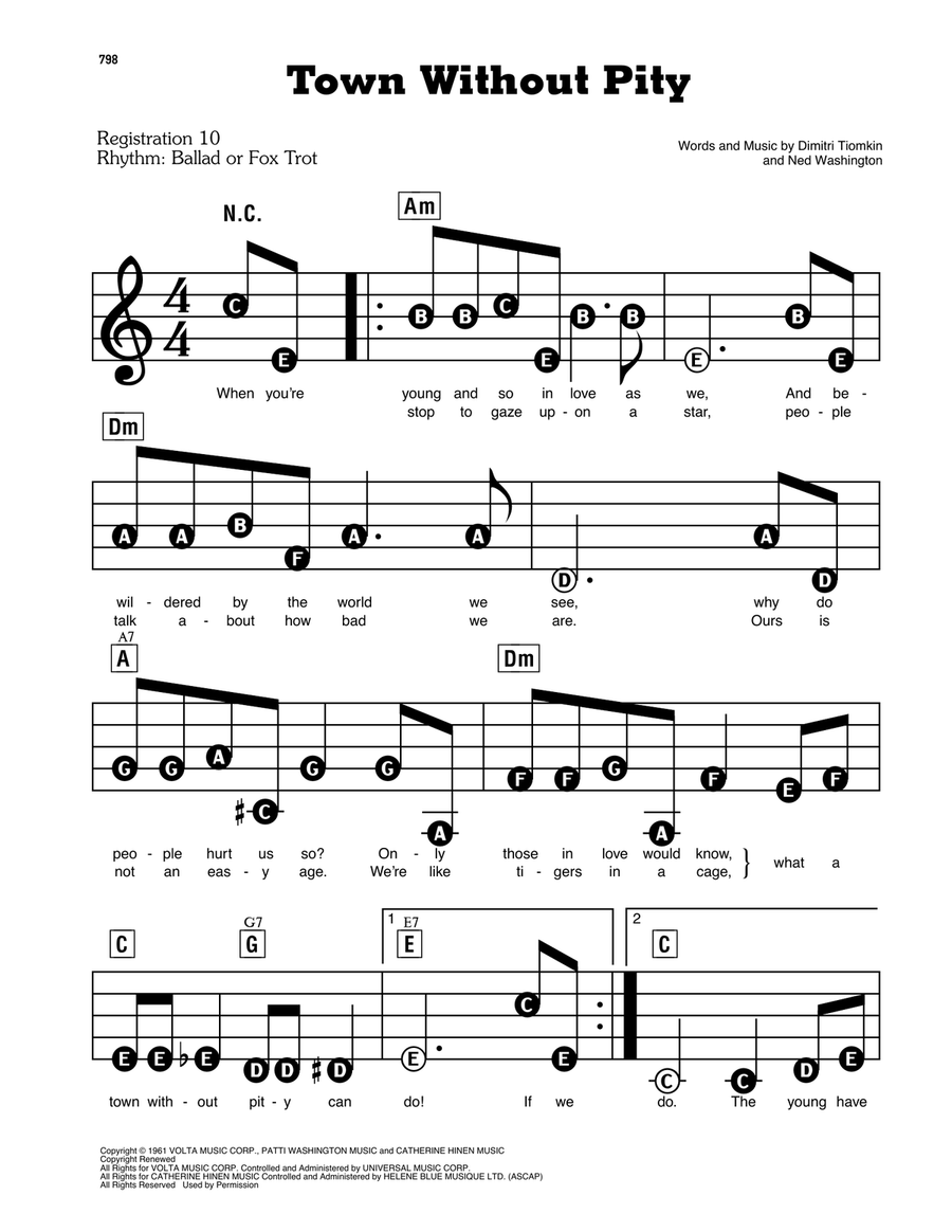 Town Without Pity Electronic Keyboard scores gallery preview page 1