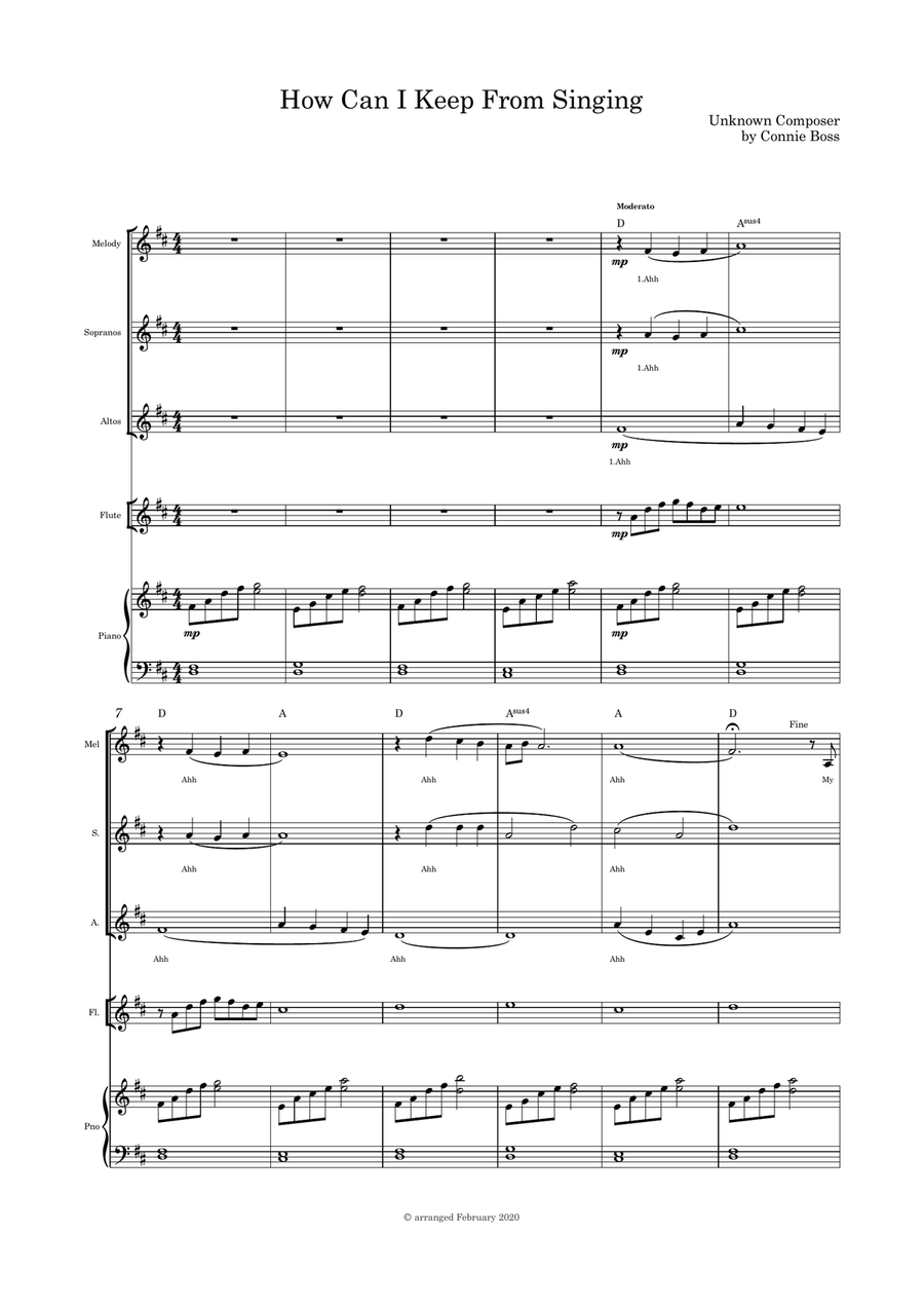 How Can I Keep From Singing - flute, trio and piano Choir scores gallery preview page 1