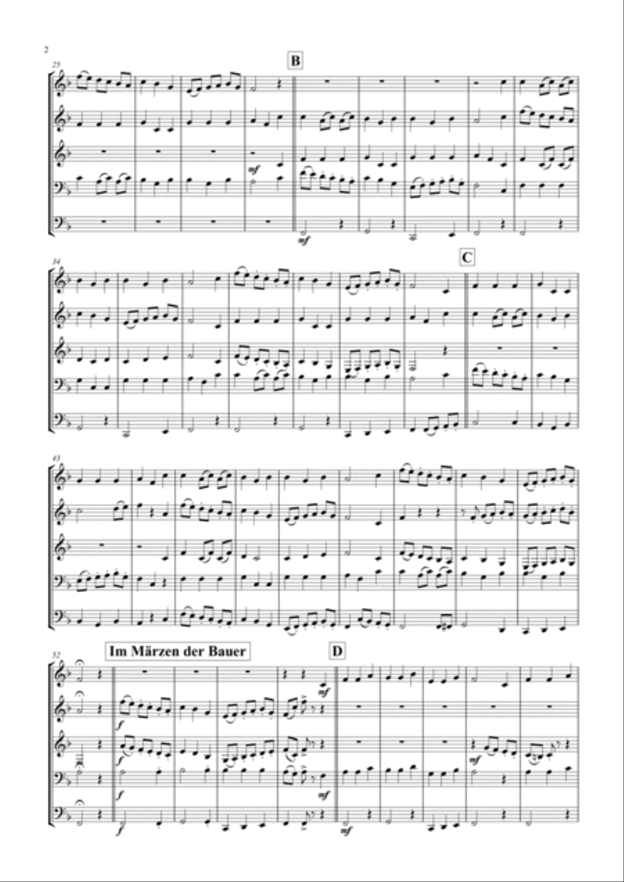 Spring Songs - Frühlingslieder - Part 1 - German Folk Songs - Brass Quintet Brass Quintet scores gallery preview page 2