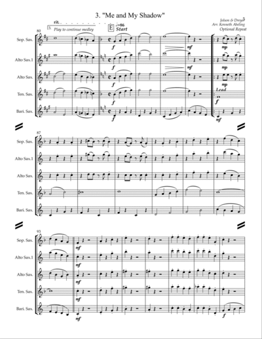 Sing-along Medley #3 (for Saxophone Quartet SATB or AATB) Saxophone Quartet scores gallery preview page 6