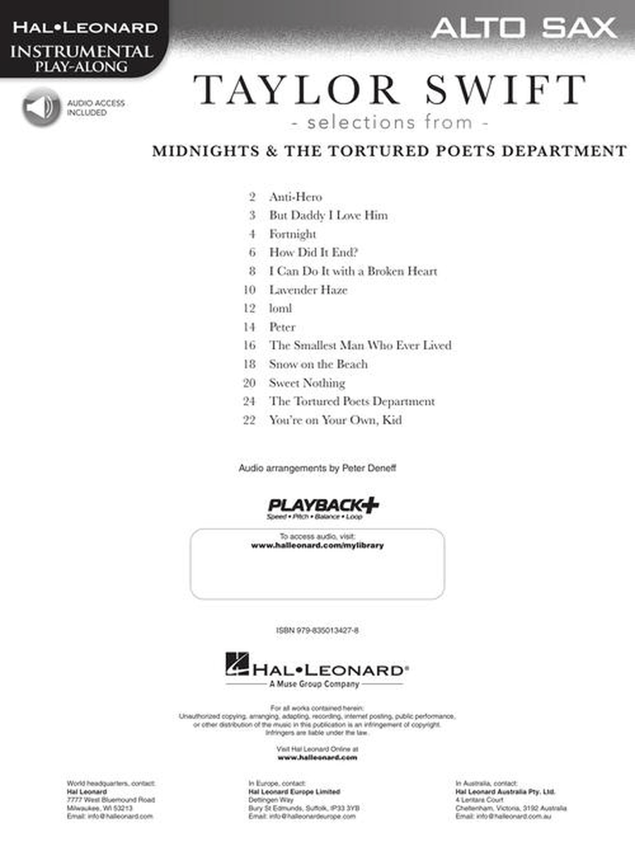Taylor Swift – Selections from Midnights & The Tortured Poets Department Alto Saxophone scores gallery preview page 3