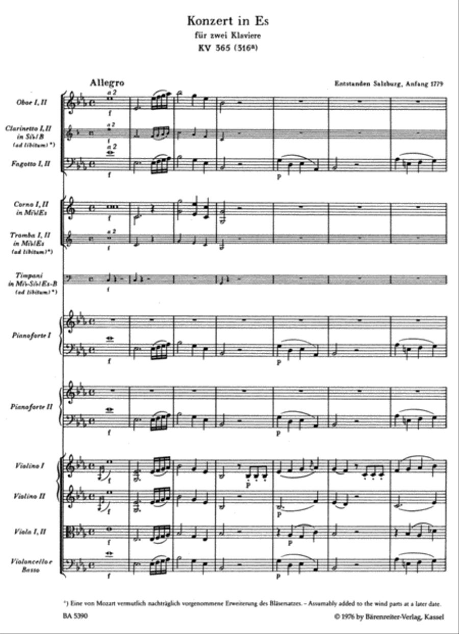 Piano Concerto, No. 10 E flat major, KV 365 (316a) Orchestra scores gallery preview page 2
