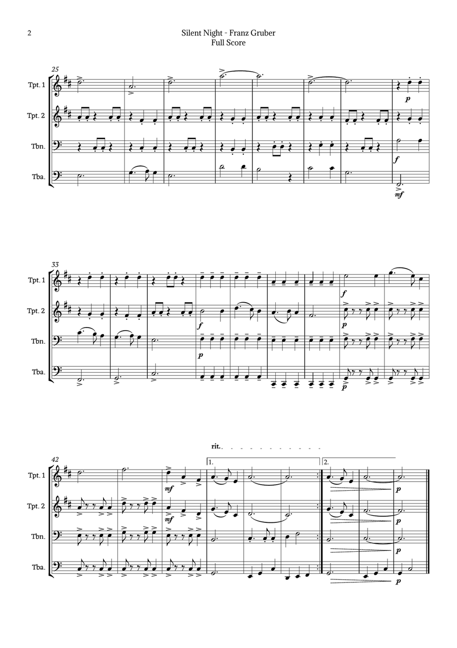 Silent Night for Brass Quartet Brass Quartet scores gallery preview page 2