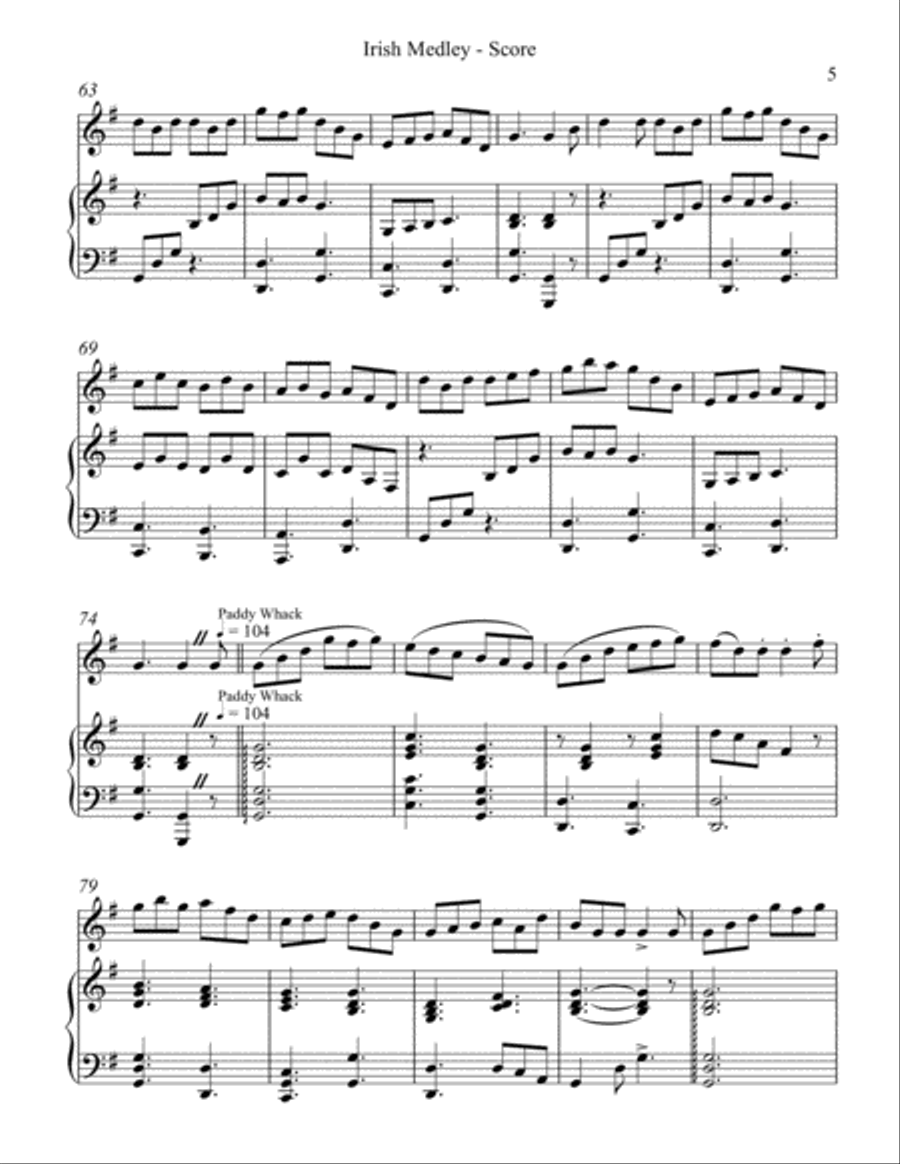 Irish Medley, Duet for Flute & Pedal harp Flute scores gallery preview page 5