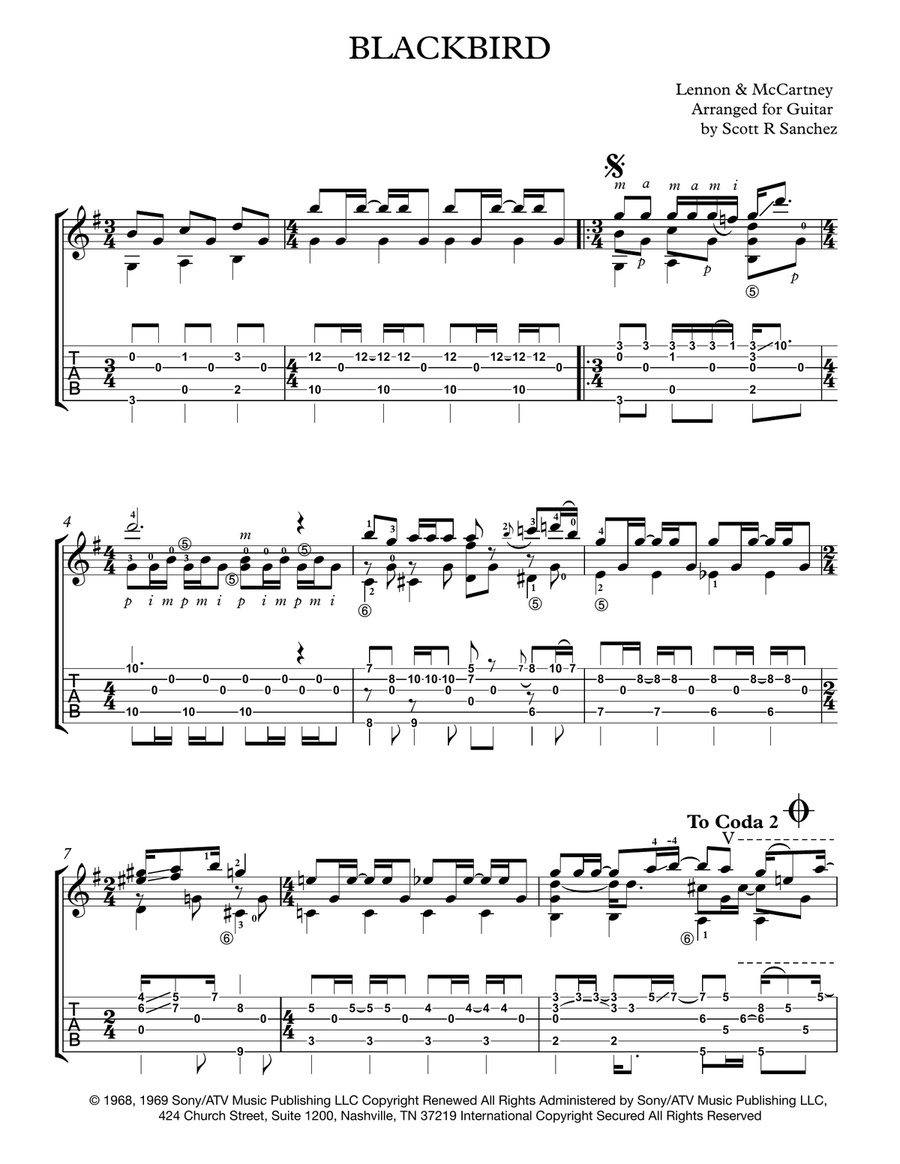 Blackbird Guitar Tablature scores gallery preview page 1