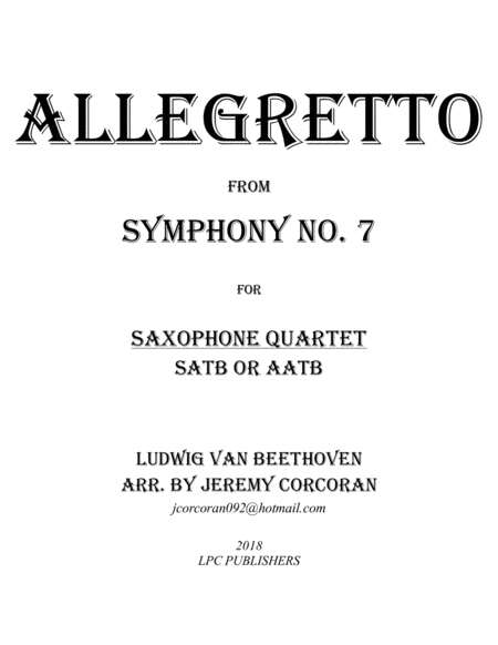 Allegretto from Symphony No. 7 for Saxophone Quartet (SATB or AATB) image number null
