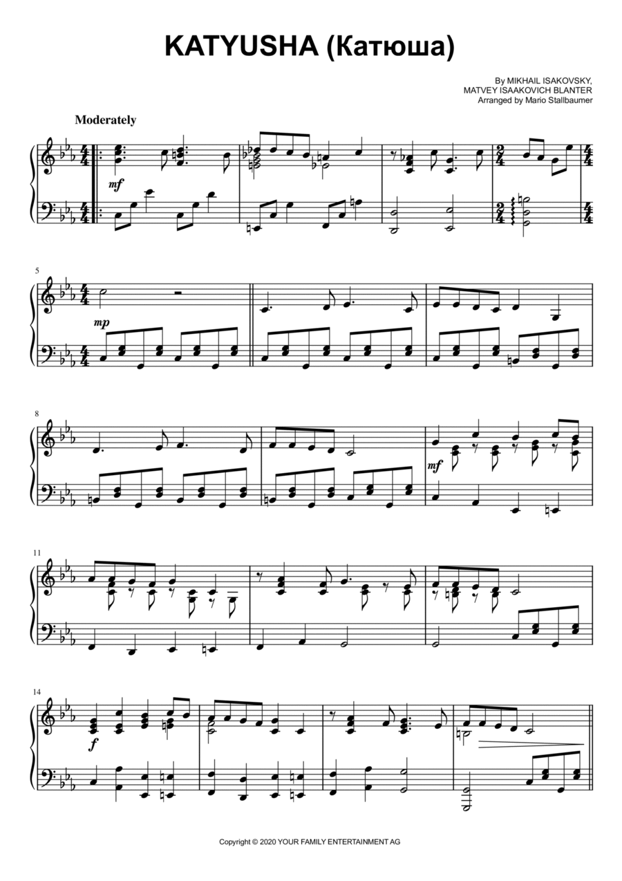 Katyusha by Russian Folk Song Piano Solo Digital Sheet Music