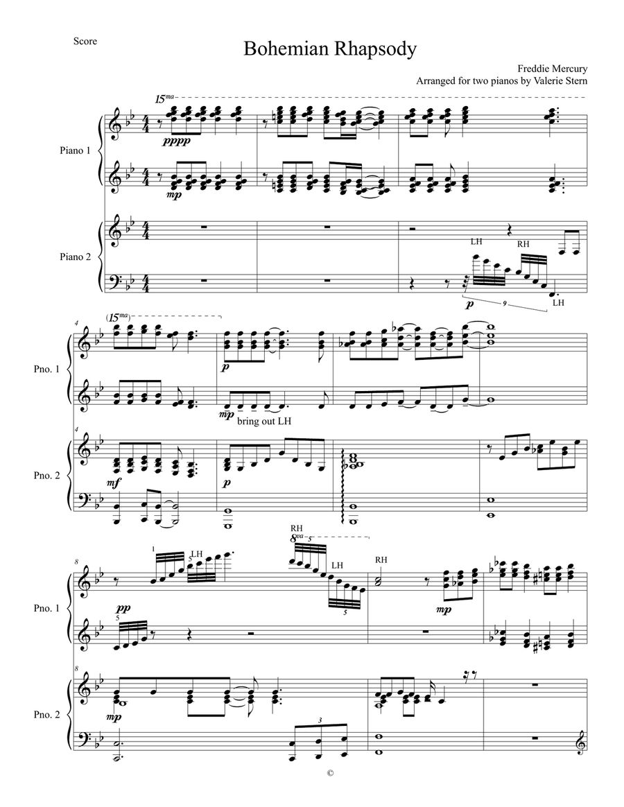 Bohemian Rhapsody Piano Duet scores gallery preview page 1