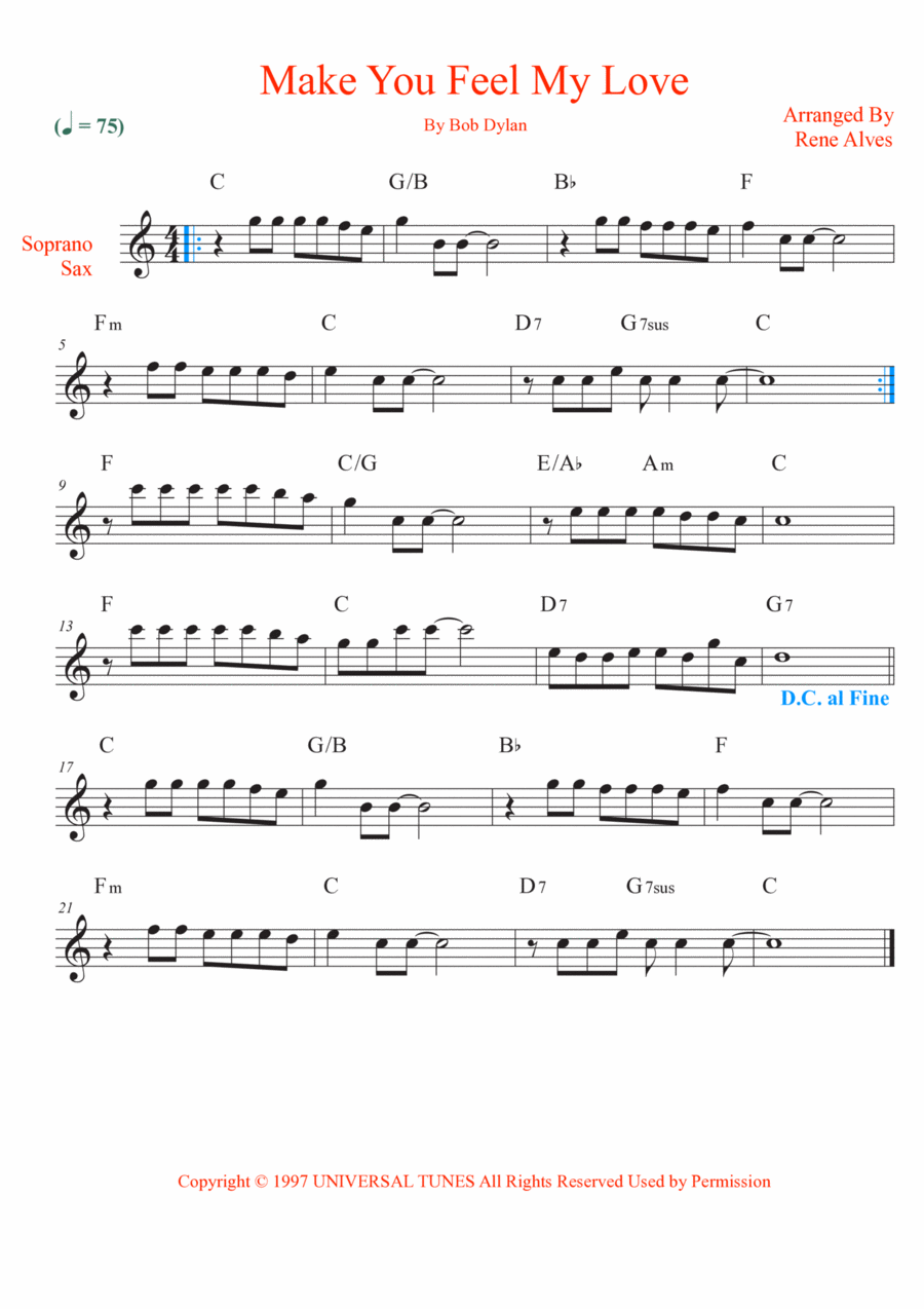 Make You Feel My Love Soprano Saxophone scores gallery preview page 1