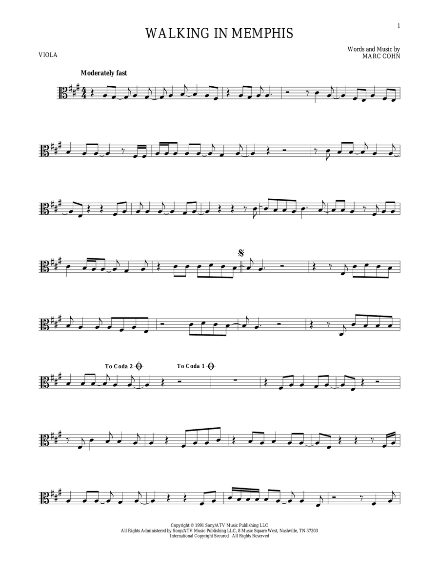 Walking In Memphis Walking In Memphis Viola Solo scores gallery preview page 1