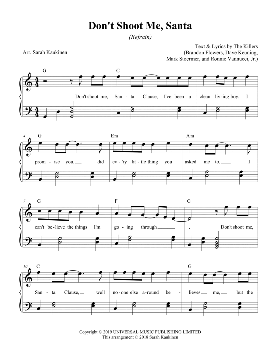 Don't Shoot Me Santa Easy Piano scores gallery preview page 1