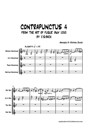 Book cover for 'Contrapunctus 4' By J.S.Bach BWV 1080 from 'The Art of the Fugue' for Saxophone Quartet.