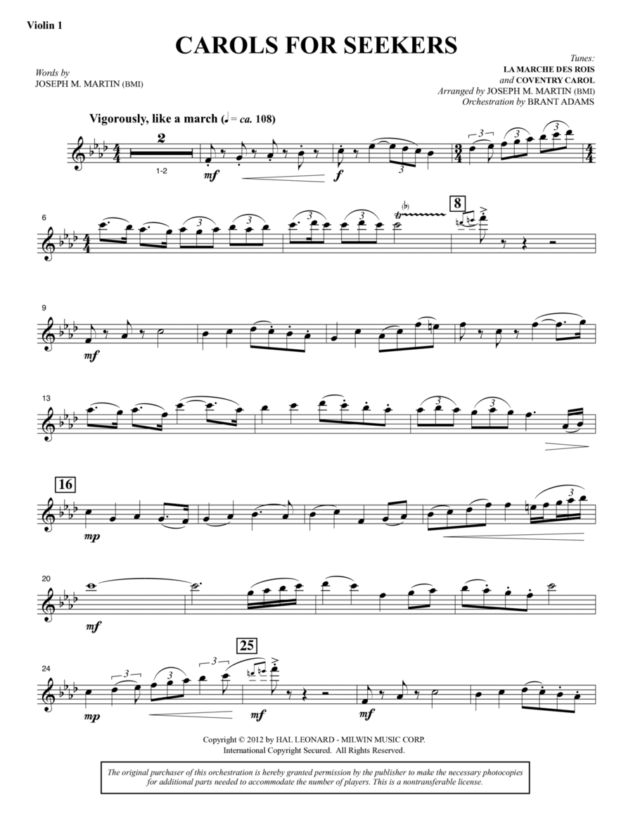 Carols for Seekers - Violin 1 Choir scores gallery preview page 1